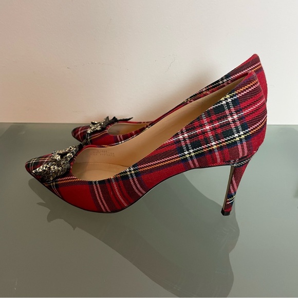 J. CREW Lucie Tartan Plaid Star Sequin Glitter Holiday Pumps Heels \\ 7 - Picture 6 of 13